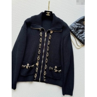 ​Buy Discount Chanel Zipped Wool Cardigan with Chain CH101203 Black 2024