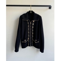 ​Buy Discount Chanel Zipped Wool Cardigan with Chain CH101203 Black 2024