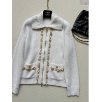 Well Crafted Chanel Zipped Wool Cardigan with Chain CH101204 White 2024