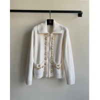 Well Crafted Chanel Zipped Wool Cardigan with Chain CH101204 White 2024