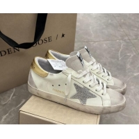 Purchase Golden Goose Super-Star Sneakers in White Leather with Strass Star and Gold Heel 009054