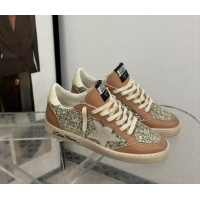 Stylish Golden Goose Ball Star Sneakers in glitter and apricot leather with white heel 009060