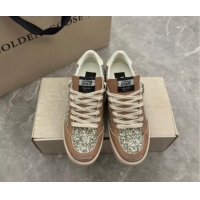 Stylish Golden Goose Ball Star Sneakers in glitter and apricot leather with white heel 009060