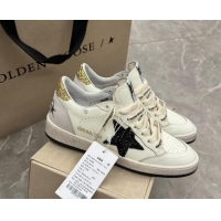 Lower Price Golden Goose Ball Star Sneakers in white leather with glitter black star and gold heel 009061