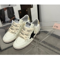 Lower Price Golden Goose Ball Star Sneakers in white leather with glitter black star and gold heel 009061