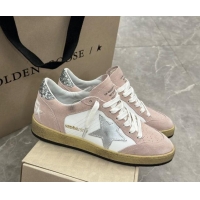 Shop Cheap Golden Goose Ball Star Sneakers in light pink suede with silver star and sequins heel 009063