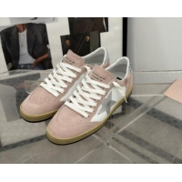 Shop Cheap Golden Goose Ball Star Sneakers in light pink suede with silver star and sequins heel 009063