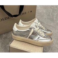 Luxury Golden Goose Soul Star Sneakers in Silver leather with white heel 1009065