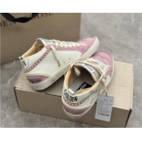 Crafted Golden Goose Mid Star Sneakers in white leather and pink suede with pearls 009066