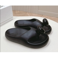 Perfect Loewe Foam Pebble Thong Slide Sandals in Glossy Rubber Black 506098