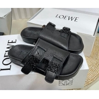 Cheap Price Loewe Ease Slide Sandals in Lambskin Black 506103