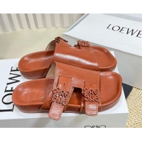 Luxurious Loewe Ease Slide Sandals in Lambskin Tan Brown 506106