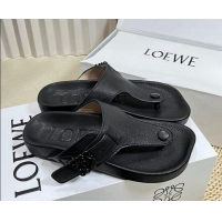 Best Grade Loewe Ease Toe Post Thong Sandals in Lambskin Black 506108