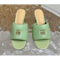 Low Cost Loewe Nappa Leather Heel Slides Sandal 6cm Light Green 703063