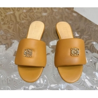 Top Design Loewe Nappa Leather Flat Slides Sandal Apricot 703065