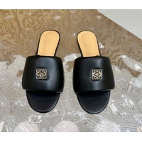 Durable Loewe Nappa Leather Flat Slides Sandal Black 703066