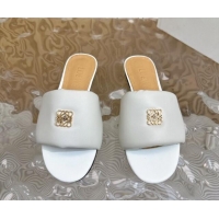 Good Quality Loewe Nappa Leather Flat Slides Sandal White 703067