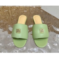 Sophisticated Loewe Nappa Leather Flat Slides Sandal Light Green 703068