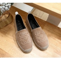 Good Looking Loewe Anagram Suede Espadrilles Flat Dark Beige 703071