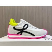 Charming Loewe Flow Runner Sneakers in Nylon and Suede L81503 White/Rosy/Black 081503