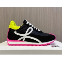 Good Product Loewe Flow Runner Sneakers in Nylon and Suede L81504 Black/White/Rosy 081504