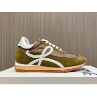 Top Design Loewe Flow Runner Sneakers in Nylon and Suede L81509 Green/White 081509