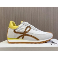 Sumptuous Loewe Flow Runner Sneakers in Nylon and Suede L81511 White/Brown/Yellow 081511