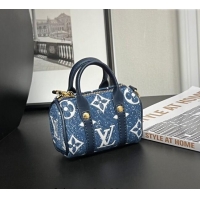 Best Price Louis Vuitton Mini Keepall Pouch Bag Charm and Key Holder 1056 Denim Blue