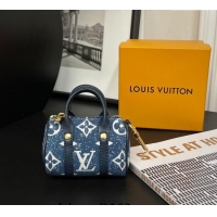 Best Price Louis Vuitton Mini Keepall Pouch Bag Charm and Key Holder 1056 Denim Blue