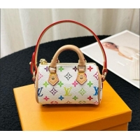 Top Quality Louis Vuitton Micro Speedy Denim Bag Charm M01701 White/Multicolor 2024