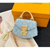 Well Crafted Louis Vuitton Monogram Denim Fan-Shaped Micro Bag Charm 0913 Light Blue