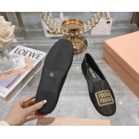 Good Product Miu Miu Raffia-effect Woven Flat Loafers with Embroidered Logo Black 507041