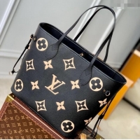 Top Quality Louis Vuitton Monogram Empreinte Neverfull MM Tote Bag M58907 Black/Beige