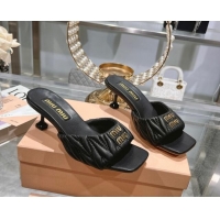 Best Price Miu Miu Matelasse Leather Heel Slide Sandals 5.5cm Black 507059