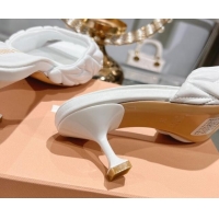 Pretty Style Miu Miu Matelasse Leather Heel Slide Sandals 5.5cm White 507060