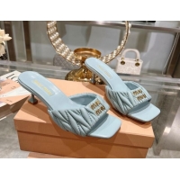 Popular Style Miu Miu Matelasse Leather Heel Slide Sandals 5.5cm Light Blue 507065