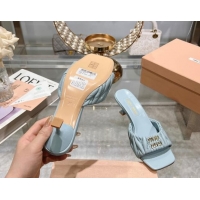 Popular Style Miu Miu Matelasse Leather Heel Slide Sandals 5.5cm Light Blue 507065