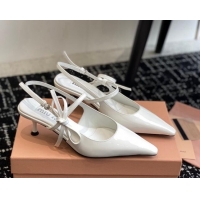 Good Looking Miu Miu Patent Leather Slingback Pumps 5.5cm with Bow White 507067