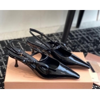 Good Product Miu Miu Patent Leather Slingback Pumps 5.5cm with Bow Black 507068