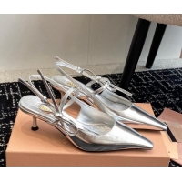 Best Product Miu Miu Patent Leather Slingback Pumps 5.5cm with Bow Silver 507070