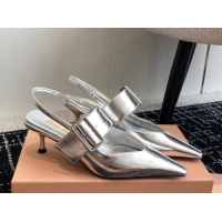 Expensive Miu Miu Patent Leather Slingback Pumps 5.5cm with Buckle Silver 507071