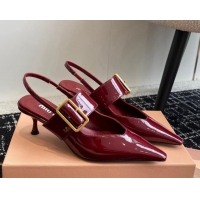 Most Popular Miu Miu Patent Leather Slingback Pumps 5.5cm with Buckle Burgundy 507072