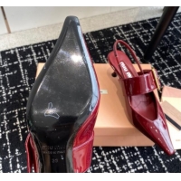 Most Popular Miu Miu Patent Leather Slingback Pumps 5.5cm with Buckle Burgundy 507072