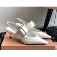 Discount Miu Miu Patent Leather Slingback Pumps 5.5cm with Buckle White 507074