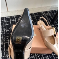 Cheap Price Miu Miu Patent Leather Slingback Pumps 5.5cm with Buckle Beige 507075