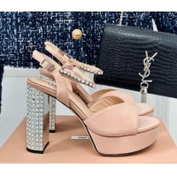 Unique Style Miu Miu Satin Platform Sandals 11cm with Strass Beige 507076