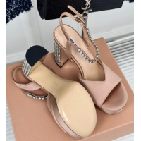 Unique Style Miu Miu Satin Platform Sandals 11cm with Strass Beige 507076