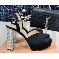 Durable Miu Miu Satin Platform Sandals 11cm with Strass Black 507077