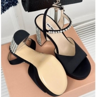 Durable Miu Miu Satin Platform Sandals 11cm with Strass Black 507077