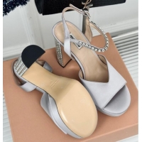 Buy Luxury Miu Miu Satin Platform Sandals 11cm with Strass Light Grey 507078